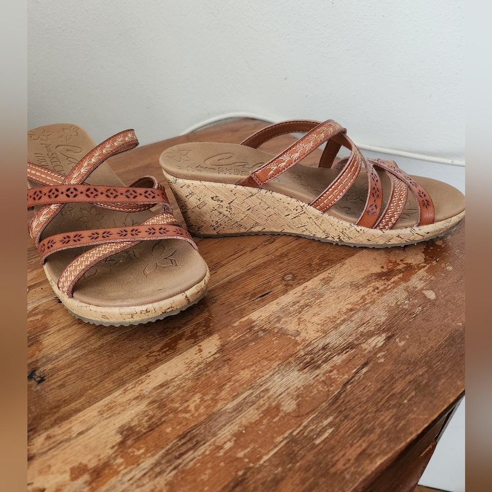 SKECHERS Women's Brown Wedge Sandals - Picture 2 of 4